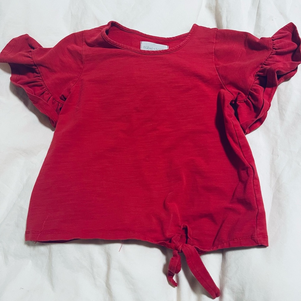 Mabel+Honey Girl’s Red Flutter Sleeve Top